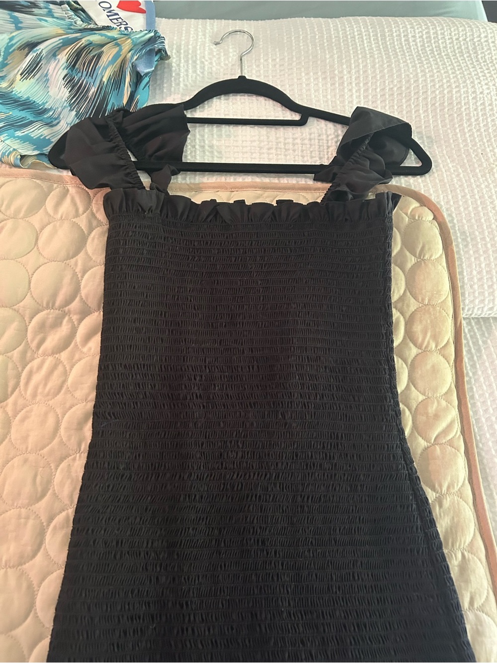 Barneys New York Black Smocked Dress with Ruffle Trim